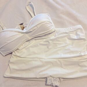 White plus size bikini with high wasted skirt